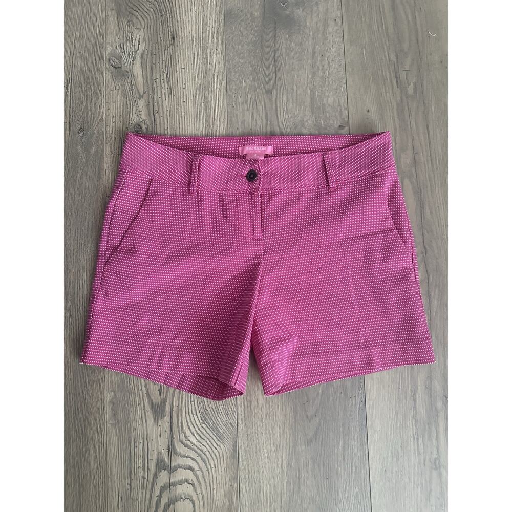 Isaac Mizrahi Sz 4 Pink Barbie White Polka Dot Chino Shorts Stretch Cotton Blend